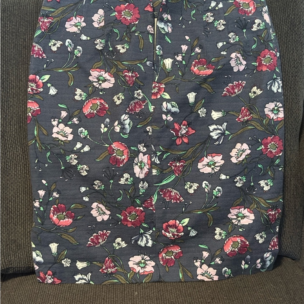 Loft Floral Pencil Skirt - Blue and Pink/Red